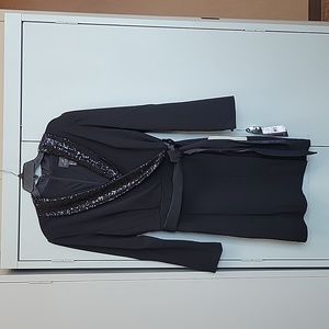 Adrianna Papell Black Sequin Collar Tuxedo Dress Size 16